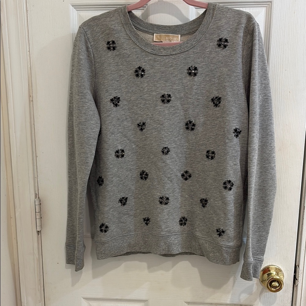 Michael Kors Heather Gray Sweater with Black Floral Design